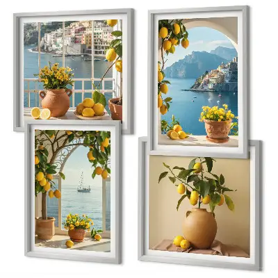 Zitronenblumen aus der Küstenstadt Polyptychon mit Rahmen