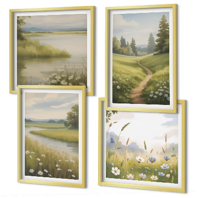 Wanddeko-set Frühlingslandschaft Flusswiese