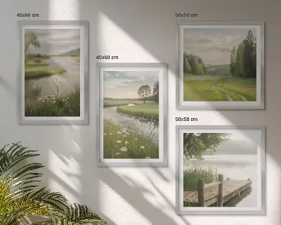 Sommerlandschaften Flusswiese Wandbild als gerahmtes Polyptychon