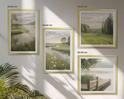 Sommerlandschaften Flusswiese Wandbild als gerahmtes Polyptychon