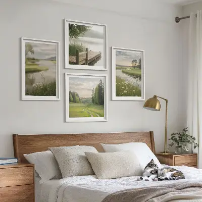 Sommerlandschaften Flusswiese Wandbild als gerahmtes Polyptychon