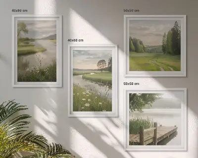 Sommerlandschaften Flusswiese Wandbild als gerahmtes Polyptychon