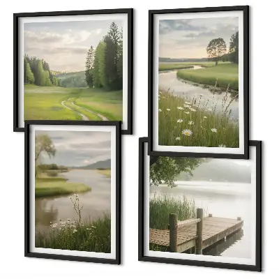 Sommerlandschaften Flusswiese Wandbild als gerahmtes Polyptychon