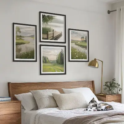 Sommerlandschaften Flusswiese Wandbild als gerahmtes Polyptychon
