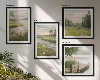 Sommerlandschaften Flusswiese Wandbild als gerahmtes Polyptychon