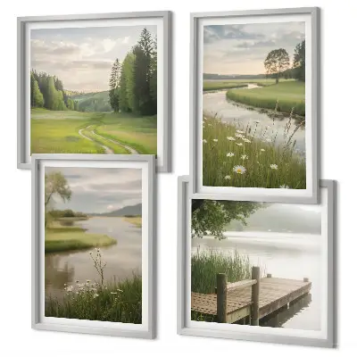 Sommerlandschaften Flusswiese Wandbild als gerahmtes Polyptychon