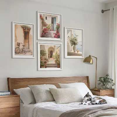 Charmante Küstenstraßen mehrteiliges Wandbild mit Rahmen