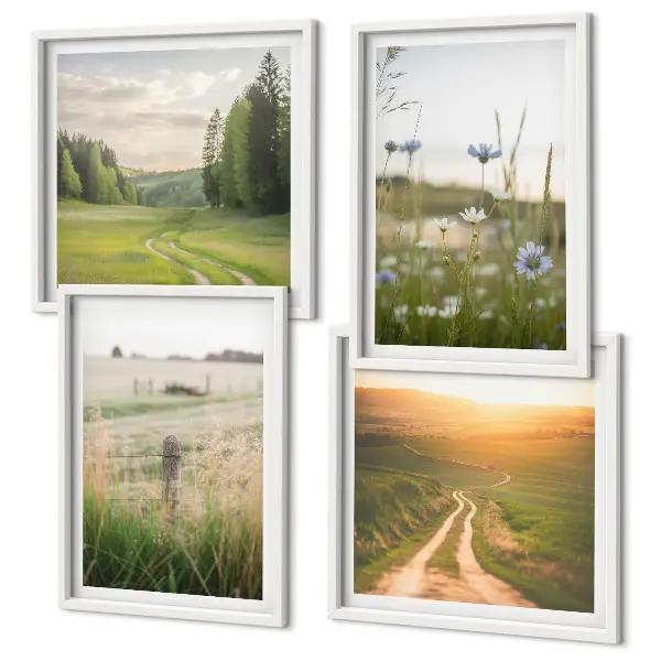 Mehrteiliges Wandbild mit Rahmen Landschaften mit Natur Feldern und Sonne