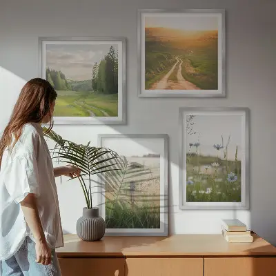 Mehrteiliges Wandbild mit Rahmen Landschaften mit Natur Feldern und Sonne