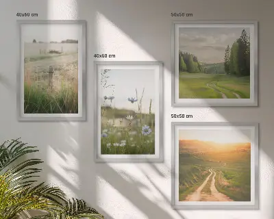 Mehrteiliges Wandbild mit Rahmen Landschaften mit Natur Feldern und Sonne