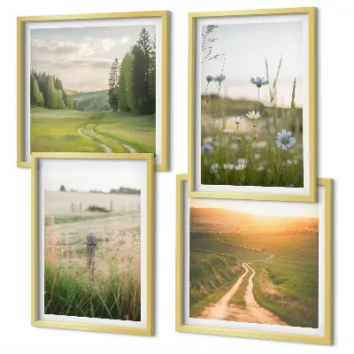 Mehrteiliges Wandbild mit Rahmen Landschaften mit Natur Feldern und Sonne