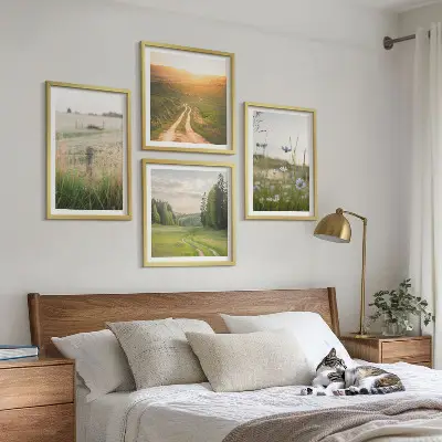 Mehrteiliges Wandbild mit Rahmen Landschaften mit Natur Feldern und Sonne