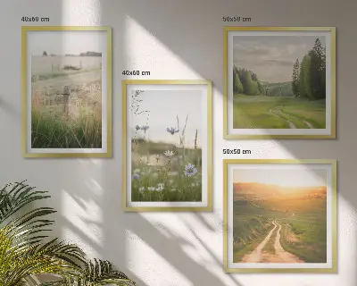 Mehrteiliges Wandbild mit Rahmen Landschaften mit Natur Feldern und Sonne