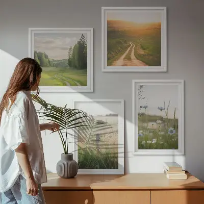 Mehrteiliges Wandbild mit Rahmen Landschaften mit Natur Feldern und Sonne