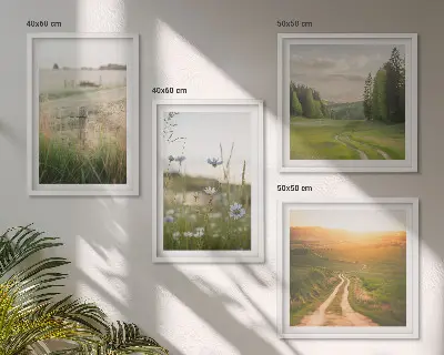 Mehrteiliges Wandbild mit Rahmen Landschaften mit Natur Feldern und Sonne