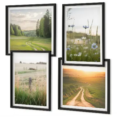 Mehrteiliges Wandbild mit Rahmen Landschaften mit Natur Feldern und Sonne