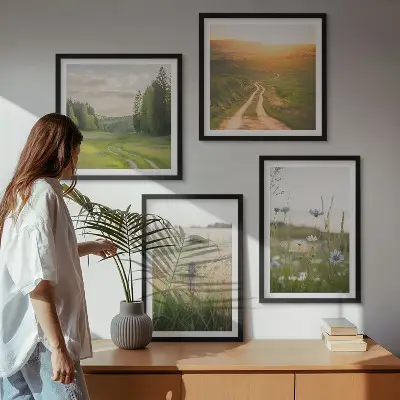 Mehrteiliges Wandbild mit Rahmen Landschaften mit Natur Feldern und Sonne