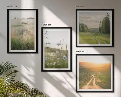 Mehrteiliges Wandbild mit Rahmen Landschaften mit Natur Feldern und Sonne