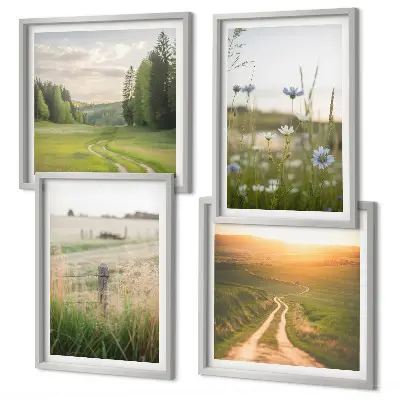 Mehrteiliges Wandbild mit Rahmen Landschaften mit Natur Feldern und Sonne