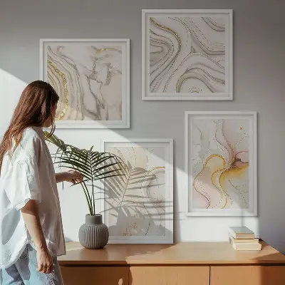 Abstrakte warme Muster als mehrteiliges Wandbild mit Rahmen