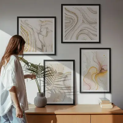 Abstrakte warme Muster als mehrteiliges Wandbild mit Rahmen