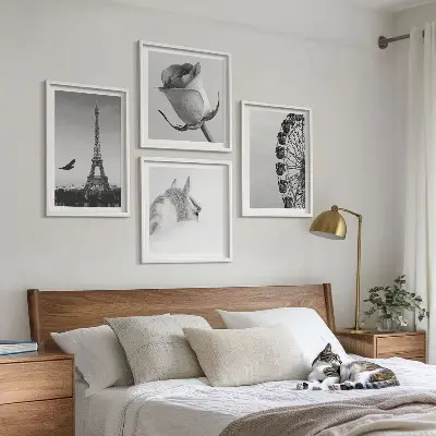 Wanddeko-Set mit Motiven von Rose, Eiffelturm, Pferd und Riesenrad in Schwarz-Weiß