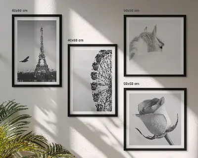 Wanddeko-Set mit Motiven von Rose, Eiffelturm, Pferd und Riesenrad in Schwarz-Weiß
