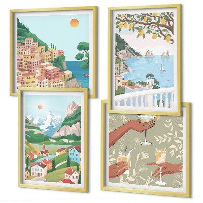 Wanddeko-set Pastellfarbene Küstenhäuser