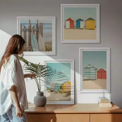 Wanddeko-Set bunte Häuser mit Strand und Sonne