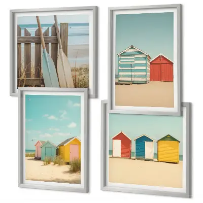 Wanddeko-Set bunte Häuser mit Strand und Sonne
