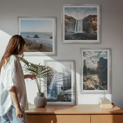Polyptychon mit Rahmen Wandbild mit Wasserfällen, Bergen und Naturlandschaften