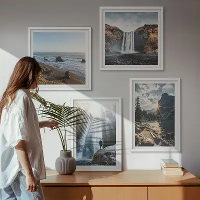 Polyptychon mit Rahmen Wandbild mit Wasserfällen, Bergen und Naturlandschaften