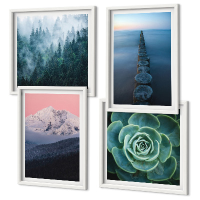 Wanddeko-set Berge, rosa Himmel, Wasser, Sukkulente
