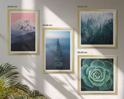 Wanddeko-set Berge, rosa Himmel, Wasser, Sukkulente