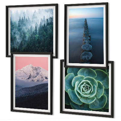 Wanddeko-set Berge, rosa Himmel, Wasser, Sukkulente