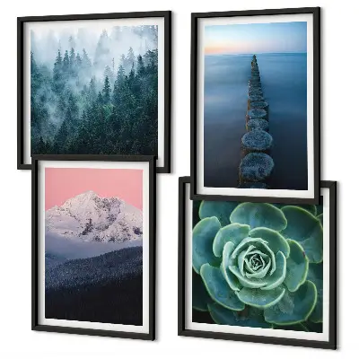 Wanddeko-Set mit Bergen, rosa Himmel, Wasser und Sukkulenten