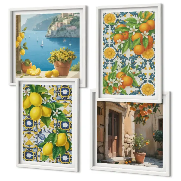 Wanddeko-Set mit Zitronen, Blumen und Orangen im Italien-Design