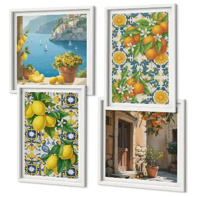 Wanddeko-Set mit Zitronen, Blumen und Orangen im Italien-Design
