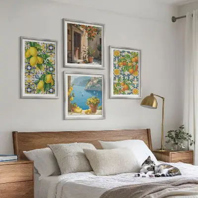 Wanddeko-Set mit Zitronen, Blumen und Orangen im Italien-Design