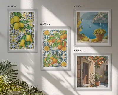 Wanddeko-Set mit Zitronen, Blumen und Orangen im Italien-Design