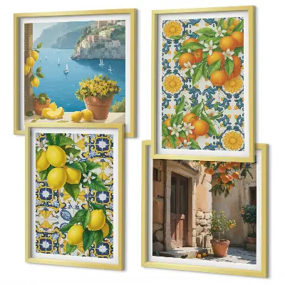 Wanddeko-Set mit Zitronen, Blumen und Orangen im Italien-Design