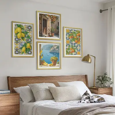 Wanddeko-Set mit Zitronen, Blumen und Orangen im Italien-Design