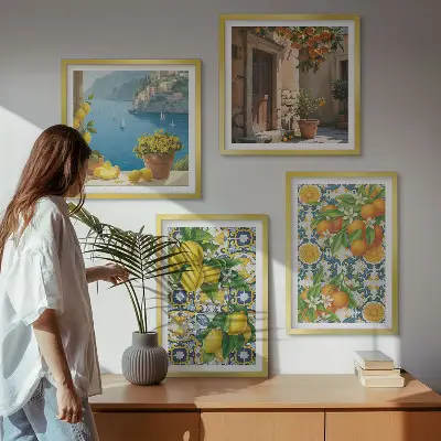 Wanddeko-Set mit Zitronen, Blumen und Orangen im Italien-Design