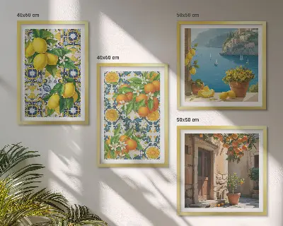 Wanddeko-Set mit Zitronen, Blumen und Orangen im Italien-Design