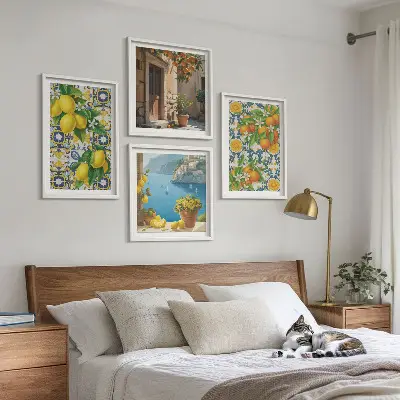 Wanddeko-Set mit Zitronen, Blumen und Orangen im Italien-Design