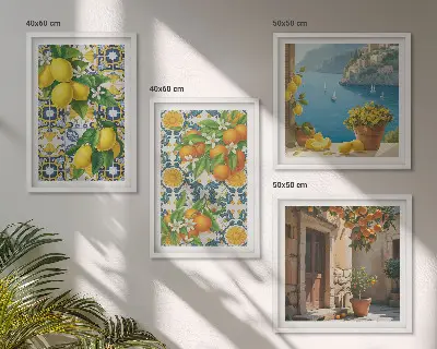 Wanddeko-Set mit Zitronen, Blumen und Orangen im Italien-Design