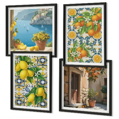 Wanddeko-Set mit Zitronen, Blumen und Orangen im Italien-Design
