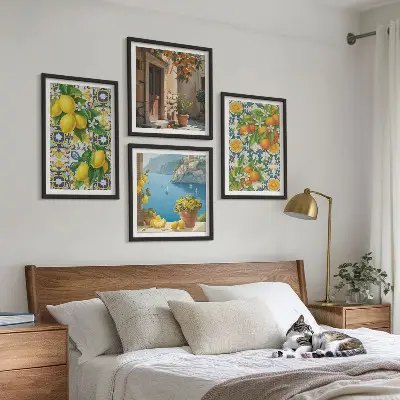 Wanddeko-Set mit Zitronen, Blumen und Orangen im Italien-Design