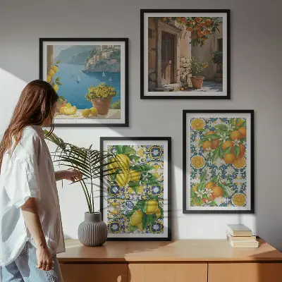 Wanddeko-Set mit Zitronen, Blumen und Orangen im Italien-Design