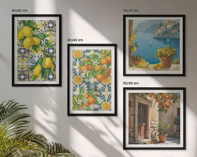 Wanddeko-Set mit Zitronen, Blumen und Orangen im Italien-Design